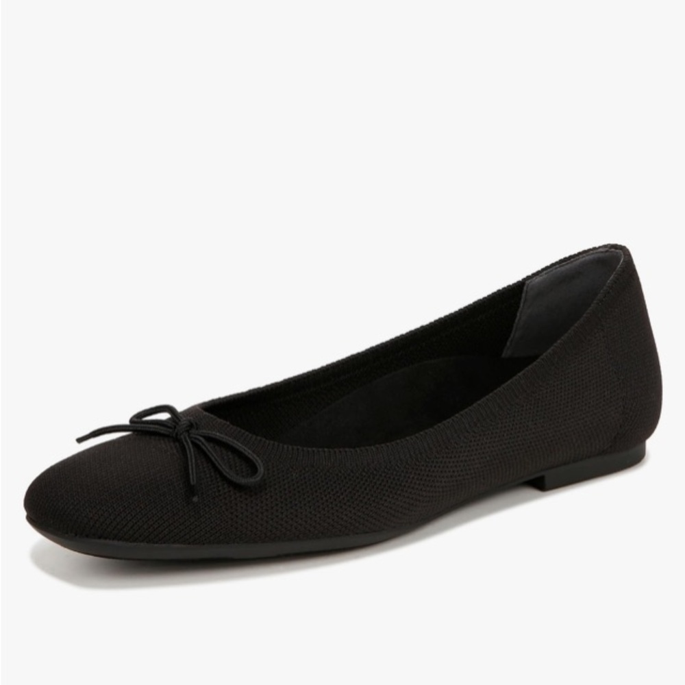 Vionic Klara Knit Ballet Flat 9.5 Black Square Toe Bow Slip-On Balletcore Office - Picture 1 of 16